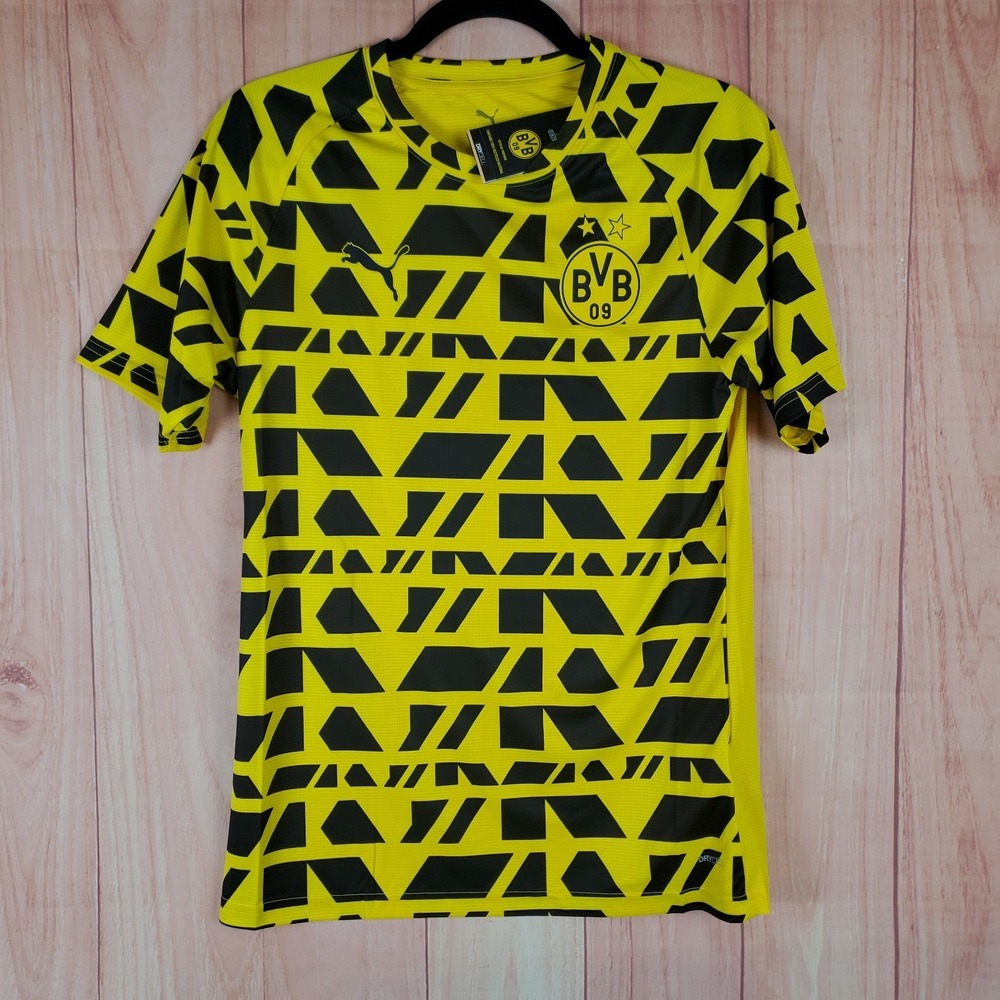 PUMA Mens Jersey Sz M Medium Yellow Short Sleeve Borussia Dortmund BVB Soccer